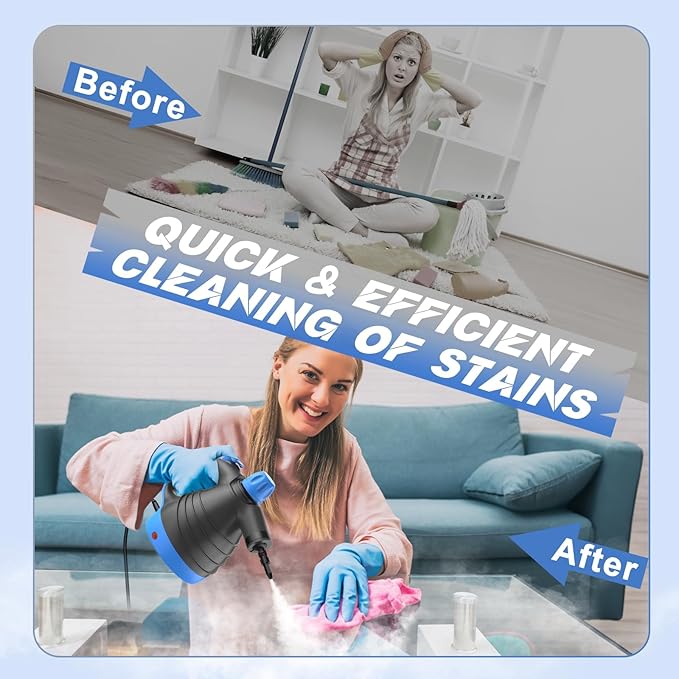 Handheld Pressurized Steam Cleaner, 1050W Multi-Surface Steamer for Cleaning, 9 Accessories Multi-Purpose Steamer for Home Use, Chemical-Free Natural Steam Cleaner for Car Floor Couch Grout (Blue)