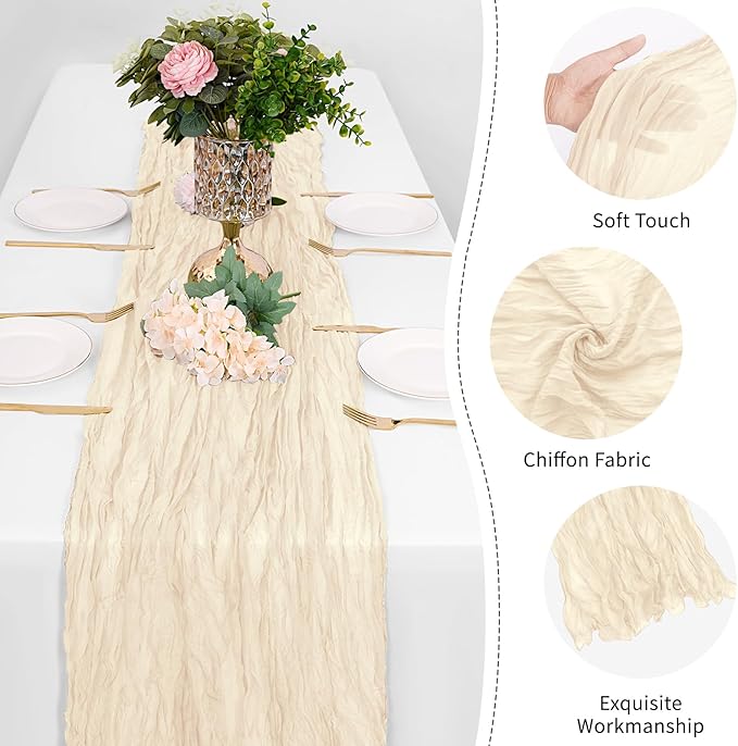 25 Pack Ivory Cheesecloth Table Runner 17 x 108 Inch Gauze Table Runner Fabric Semi Sheer Cheese Cloth Table Decor Bulk for Rustic Romantic Wedding Baby Shower Table Decoration