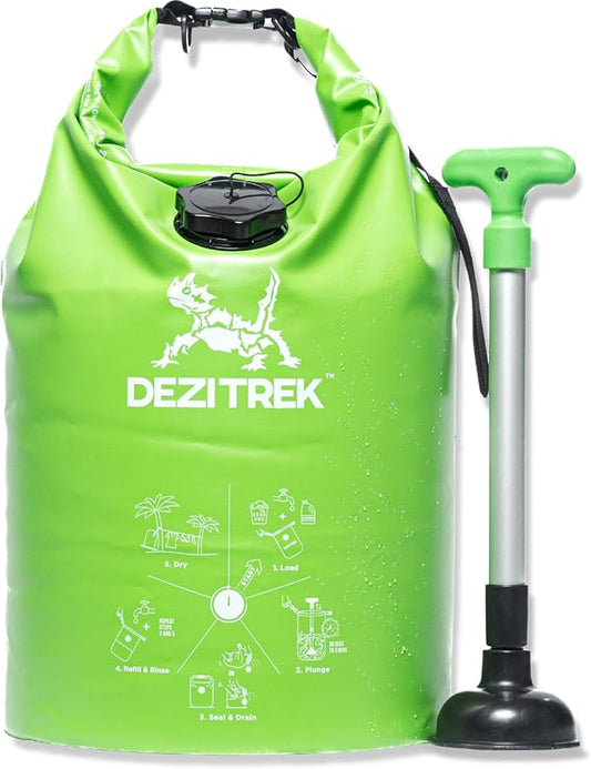 One Hand Wash Bag and Plunger Set - Off Grid Washing Machine Non Electric for Camping Travel | Eco Friendly Portable Manual Clothes