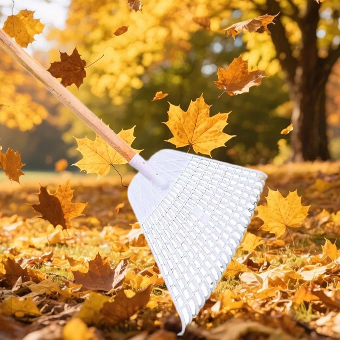Lawn Rake Head Gardening Leaf Removal Tool Easily Install Heavy Duty with 20 for Patio Fallen Leaves Yard Flowers Beds , White