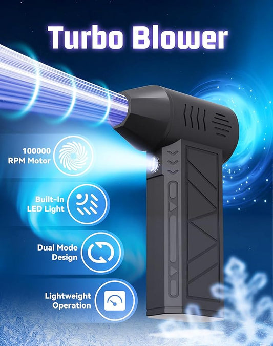 2026 Upgrade Pro Led Turbo Blower, 100,000 Rpm Mini Turbos Snow Blower, 3-Speed & Fast Snow With Vacuum Kit, Portable Turbo Snow Blower, USB Rechargeable, For Home, Outdoor Winter Cleanu (2Pcs)