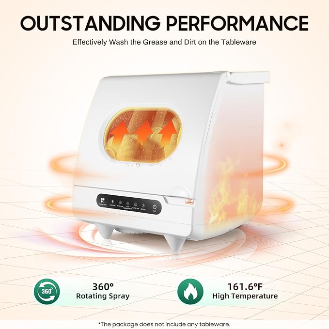 Mini Countertop Dishwasher, 1200W Dishwasher, 5 Washing Programs with Water Tank Leak-Proof Dry, 360° Rotating Deep, Dish Washing Machine for Home, Dorms, Apartments, RV