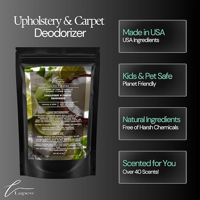 Lapew Coconut & Lime Scented Cleaning Bundle | Carpet Deodorizer Powder (16 oz) & Mop Soap Concentrate (36 oz) | Pet-Friendly Odor Eliminator