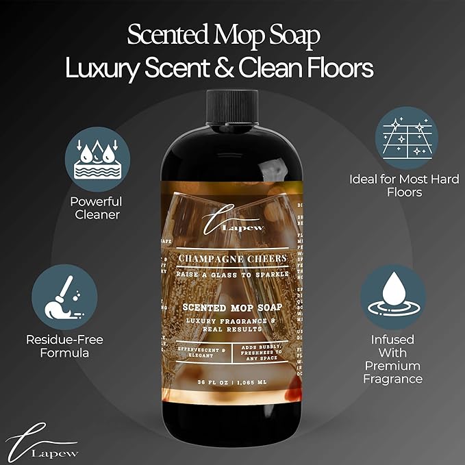 Lapew Champagne Cheers Scented Cleaning Bundle | Carpet Deodorizer Powder (16 oz) & Mop Soap Concentrate (36 oz) | Pet-Friendly Odor Eliminator