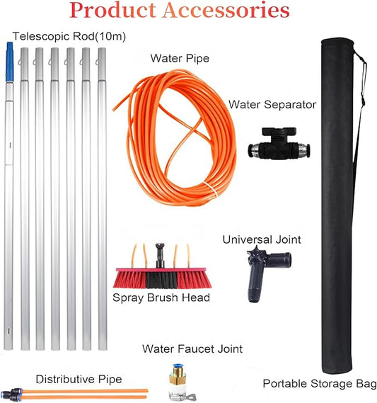 20 FT Water Fed Pole Kit Adjustable Solar Panel Cleaning Kit Cleaner Tool for Window Glass Roof Outdoor Glass Brush Window Washing Equipment (20ft)