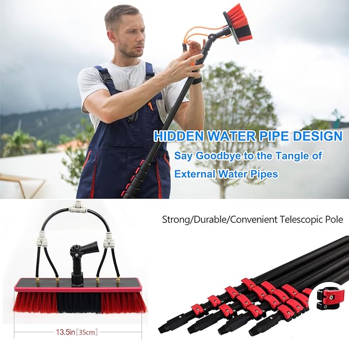 Window Cleaning Kit Window Cleaning Pole Water Fed Telescopic Brush 3.6M-11M Photovoltaic Panel Cleaning Tool 35Cm Brush Head for cleaning photovoltaic and solar panels