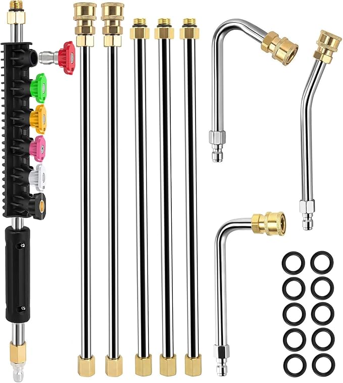 Pressure Washer Extension Wand, 8FT Gutter Cleaning Tools Attachment, Power Washer Lance with 6 Spray Nozzle Tips, 1/4" Quick Connect, 4000 PSI