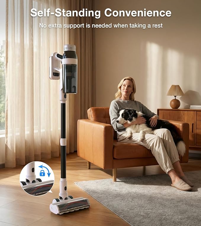 Cordless Vacuum Cleaner, 55Mins Vacuum Cleaners for Home, 15-in-1 Self-Standing Stick Vacuum with LED Light, Anti-Tangle & Wall Mount Charge, Lightweight Vacuum for Hard Floors Carpets Pet Hair
