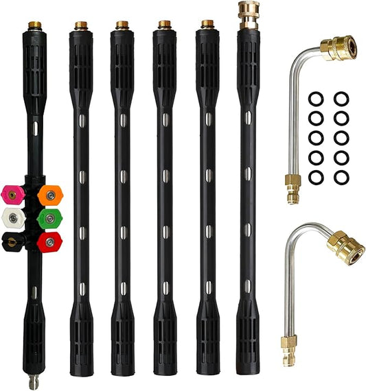 Pressure Washer Gutter Cleaning Tools, Upgrade Power Washer Extension Wand with 6 Nozzle Tips, Replacement Power washer Lance with 1/4" Quick Connect 90°, 120° curved rod, 4000 PSI