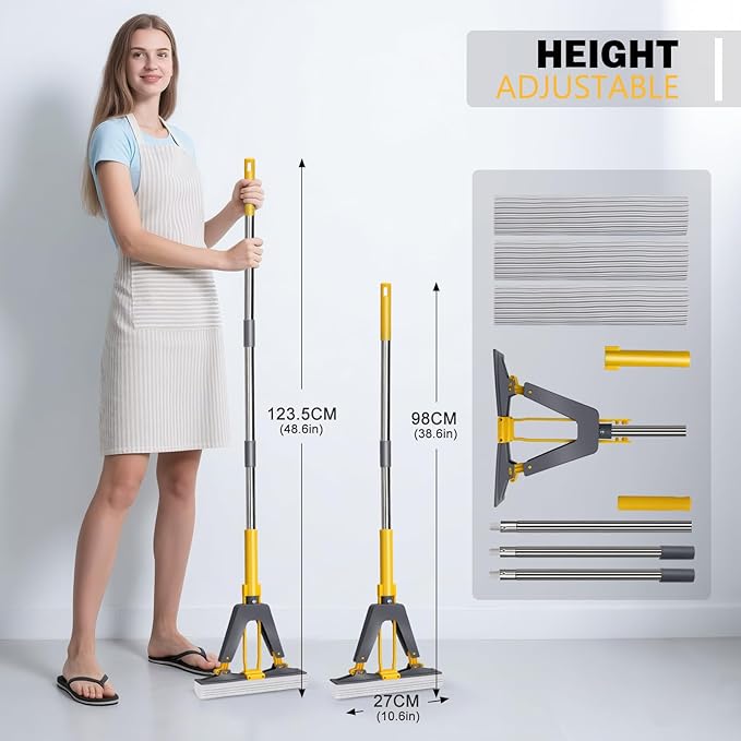 Masthome 36" Commercial Mop with 3 Microfiber Pads & Roller Sponge Mop with 3 Absorbent PVA Mop Refills- Home & Office Suitable