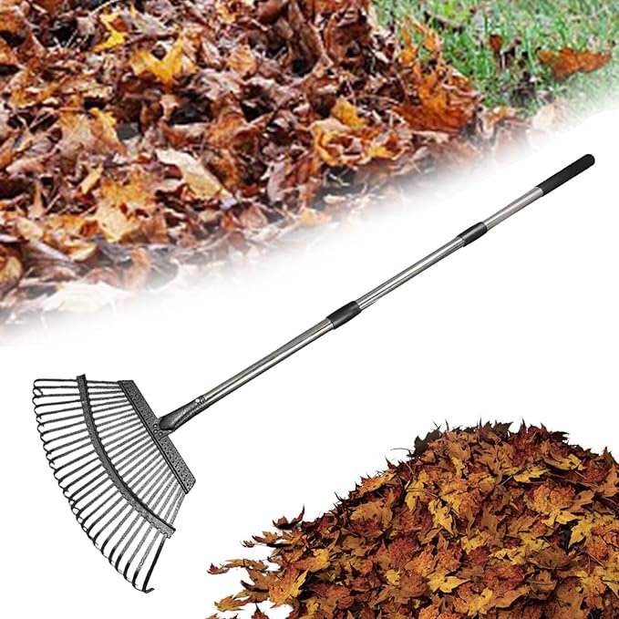 MYCENSE Garden Leaf Rake Long Handle Fallen Leaves Collector Chicken Coop Rake for Flower Bed Courtyard Debris Shrub Lawn