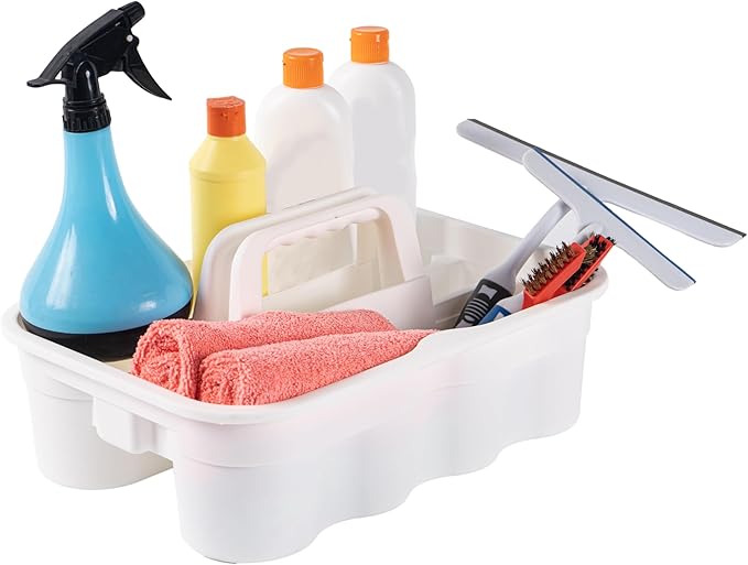 Matthew 5 Pack Large Plastic Tote Tool & Deluxe Supply Cleaning Caddy with Handle Portable Shower Basket Storage Caddy for Cleaning Products,Take-Out Drink,Bathrooms - White