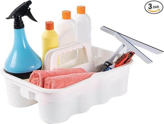 Matthew Large Plastic Tote Tool & Deluxe Supply Cleaning Caddy with Handle Portable Shower Basket Storage Caddy for Cleaning Products Organizer,Take-Out Coffee/Soft Drink,Bath Multi Use - White