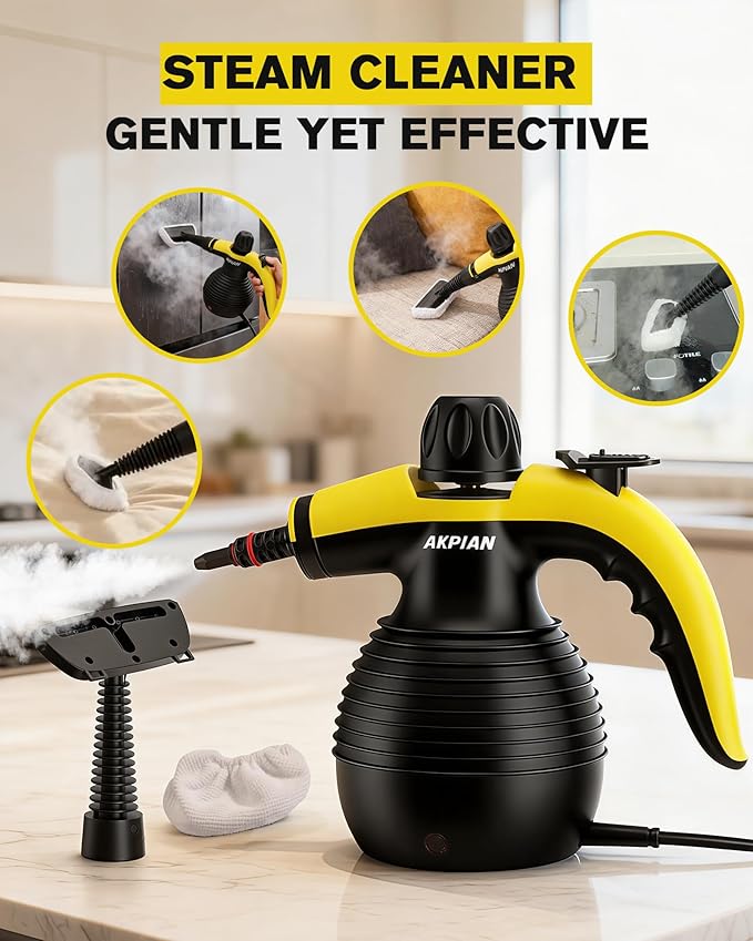 Handheld Steam Cleaner, 1050W Multipurpose Portable Steam Cleaner with 10 Accessories, Chemical-Free High Pressure Steamer for Tile, Grout, Floor, Kitchen, Bathroom, Car Interior, Windows