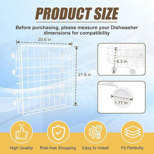 UPGRADED 808602302 5304535768 Dishwasher Lower Rack Replacement Compatible with Frigidaire,Kenmore Dishwasher Rack Parts with 154174501 Wheels Replace 154432602 154432601 154319706 Dishwasher Racks