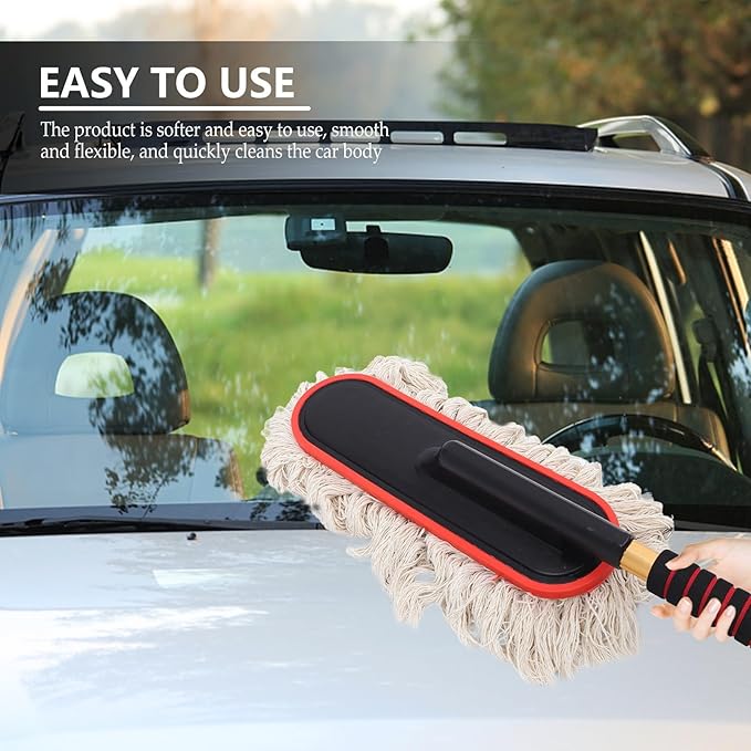 Retractable Car Waxing Brush and Mop Set with Cotton Wire Head, Auto Cleaning Brush for Exterior and Interior Car Care, White Handle for Convenient Vehicle Detailing and Dust