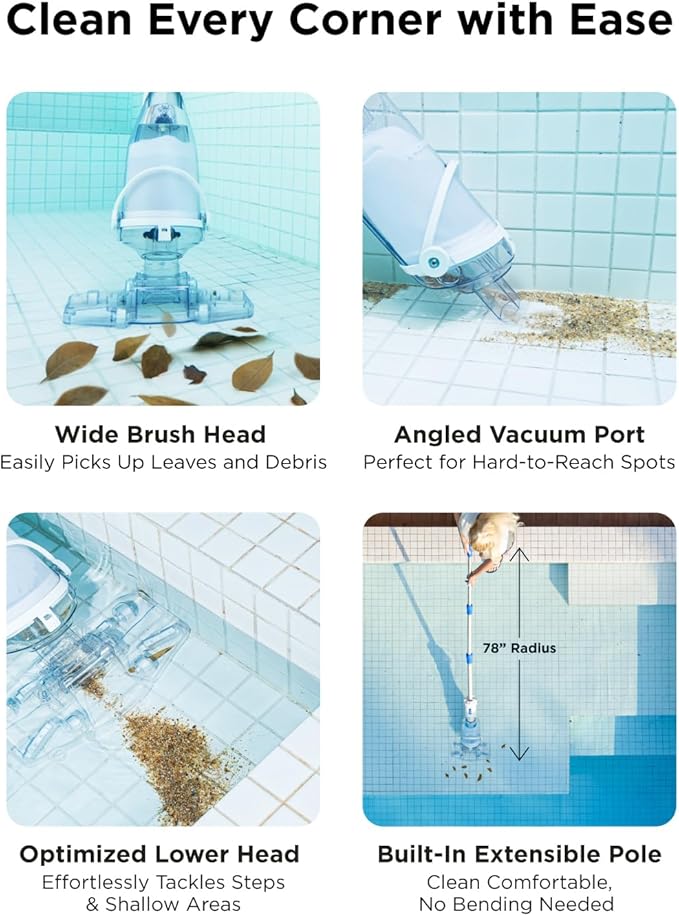 InoKraft Pool Vacuum for Above Ground Pool, Cordless Handheld Pool Vacuum for Inground Pools, Rechargeable Pool Cleaner with Powerful Suction up to 18.5 gallons/min, Ideal for Leaves, Debris, Gray