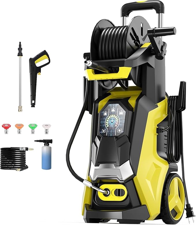 Pressure Washe Touch Screen Adjustable Pressure Power Washer 5000PSIIMAX with 4 Quick Connect Nozzles,Inlet Hose & Filter, Foam Cannon for Cars/Fences/Driveways Cleaning
