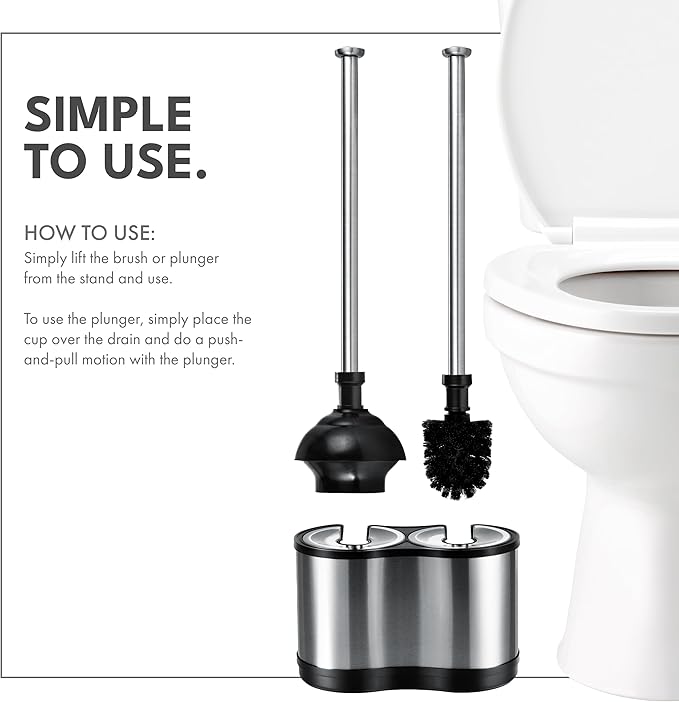 ToiletTree Products Modern Deluxe Freestanding Toilet Brush and Plunger Combo - 5.5" x 9.5" x 18.5" (2 Pack)