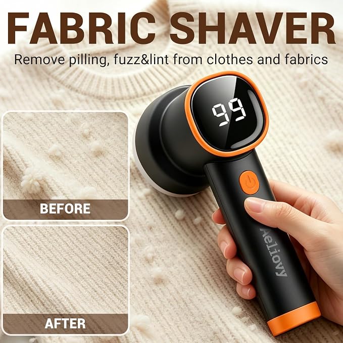 Fabric Shaver, 3 in 1 Lint Remover with Hair Remover Brush & Lint Rollers, Digital Led Display, 3 Speeds with Replaceable Blades, Remove Pilling for Clothes, Furniture, Sweater, Couch, Blanket, Pet - Image 2