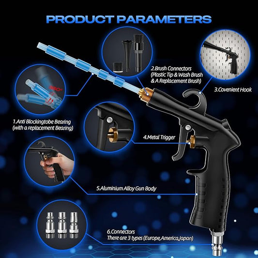 Car Dry Cleaning Gun, Detailing Interior Dryer Air Blow Gun, High Pressure Blower Gun, Car Detailing Kit Interior Cleaner,Car Detailing Tools for Car Quickly Blasts Dirt and DustWorks with Air