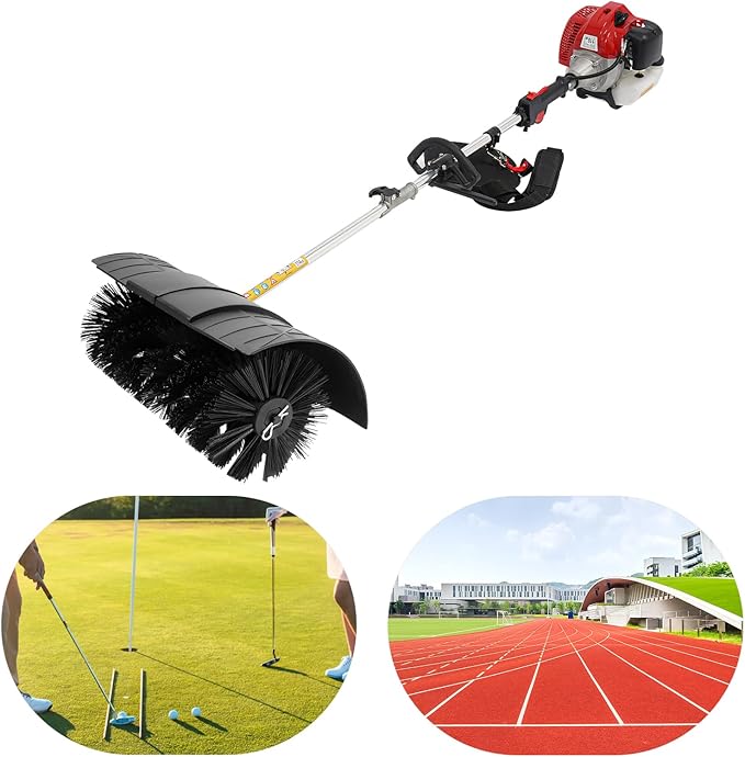52CC 2 Stroke Gas Handheld Sweeper Broom, 2.3HP Gasoline Power Broom Walk Behind Sweeper Cleaning Driveway Tools, Outdoor Hand Held Gas Power Brooms for Snow Sweeping Driveway Turf Lawns