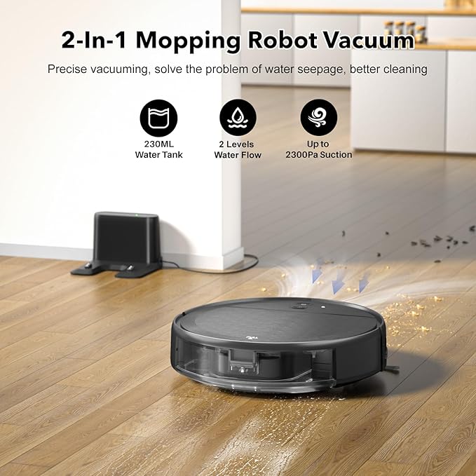 Robot Vacuum and Mop Combo, 2 in 1 Robot Vacuum Cleaner with WiFi/App, Smart Robotic Vacuums with Strong Suction, Schedule, Self-Charging, Slim, Quiet, Ideal for Hard Floor, Pet Hair, Low Pile Carpet