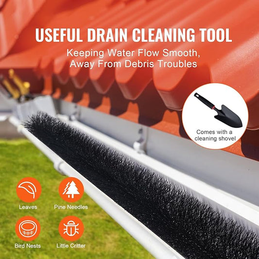 Happybuy 30 Feet Gutter Brush, 4.33" Diameter Gutter Cleaning Tools, Leaf Guard for 5" Gutters, Ground-Level Debris Removal, 10-Pack, Polypropylene & Galvanized Steel