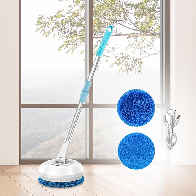 Electric Mop Scrubber with Extendable Handle, Automatic Rotation Floor Cleaner for Ceilings, Windows, Cars, and Walls, White