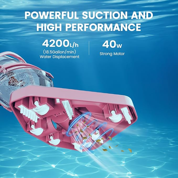 Enhulk Pool Vacuum for Above Ground Pool with a Telescopic Pole, Running time up to 1H, T403 Handheld Rechargeable Pool Cleaner with Powerful Suction up to 18.5 gallons/min, Ideal for Leaves, Debris