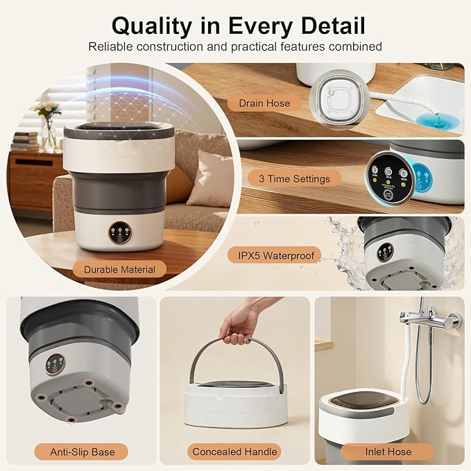 Portable Washing Machine - 20L Mini Foldable Washer with Spin Basket, 3 Cleaning Modes & Deep Cleaning for Small Clothes, Collapsible Laundry for Apartment, Home, Hotel and Travel (Gray)
