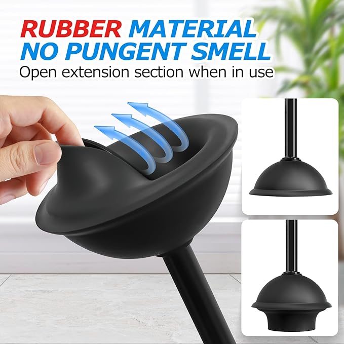 2Pack 2 in 1 Toilet Brush and Plunger Set, Extended Handle Plunger,Toilet Bowl Brush Plunger Set,Bathroom Cleaning Tools,Toilet Brush Plunger Combo,Cleaning Supplies，Bright Black(19.9inch)