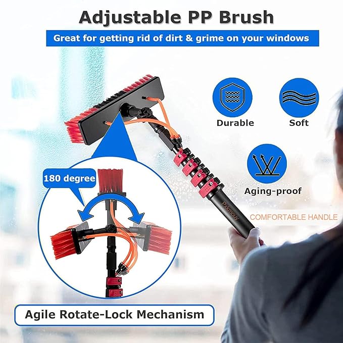24ft Telescopic Window Cleaner - Water Fed Extendable Brush for Conservatory Roof & Window Cleaning - Complete Roof Cleaning Kit with Telescopic Pole & Accessories