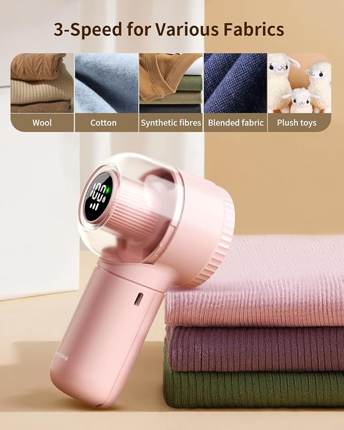 Fabric Shaver,    Rechargeable Lint Remover with Brush, Large Sweater Shaver with Digital Display, 3 Speeds Lint Shaver, 6-Leaf Blades Lint Remover for Clothes, Sofa, Bedding, Pink | Digital Display, 3 Speeds, 6-Leaf Blades, 1200mAh Rechargeabl... - Image 6