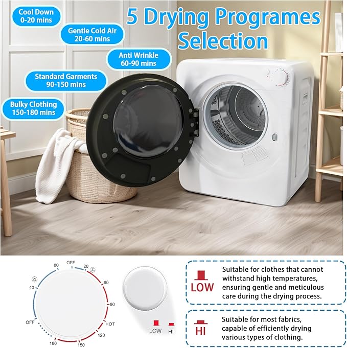 Compact Washer and Dryer Combo Set, 2.0Cu.Ft Full-Automatic Washing Machine with 10 Washing Programs & 1.6Cu.Ft Compact Dryer with 5 Drying Modes, for Apartment, Bathroom, Home, RV-Camping