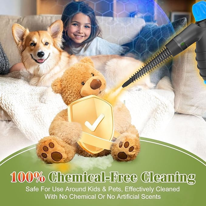 Handheld Steam Cleaner - 275°F High-Temp Fast Heating Multi-Surface Steamer for Cleaning, 100% Chemical-Free Pet Safe Portable Steam Cleaner for Home/Bath/Window/Car Detailing/Couch/Grout(Blue)