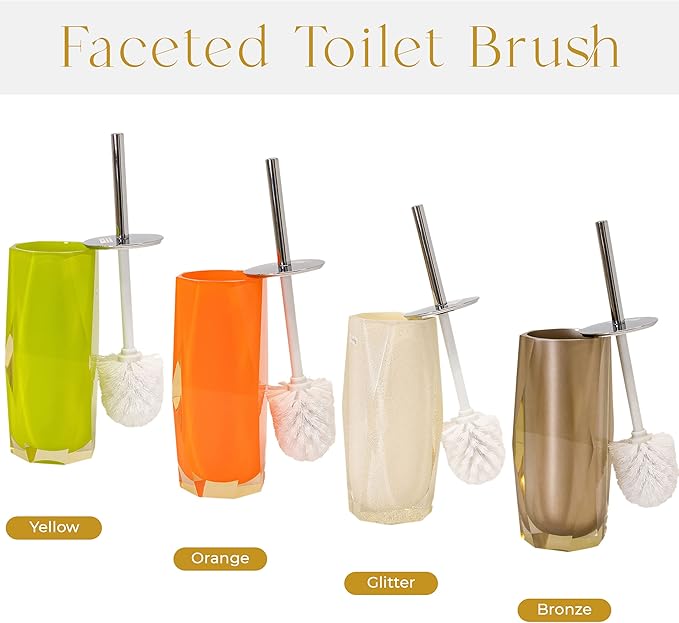 Faceted Toilet Brush, Durable Resin, Discreet Design, Stainless Steel Handle, for Stylish Bathroom Decor, Yellow, 4x16, Sold Individually