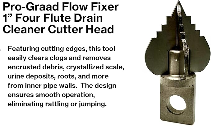 1?€? Spear 4 Flute Flow Fixer Drain Cleaner Plumbing Snake Cutter Head for 1-1/4?€? ?€? 2?€? Pipes, Clears & Scrapes Inner Walls, Fits 3/8?€? 1/2" or 9/16?€? Cables, Commercial & Residential Use