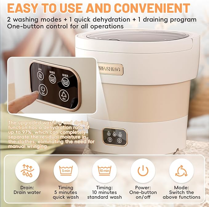 Portable Washing Machine, 12L Large Capacity Foldable Washer, Dryer with 3 Cleaning Modes, Upgraded Small Mini Laundry Machine for Baby Clothes, Underwear, Socks, Apartment, Travel, Camping, Dorm