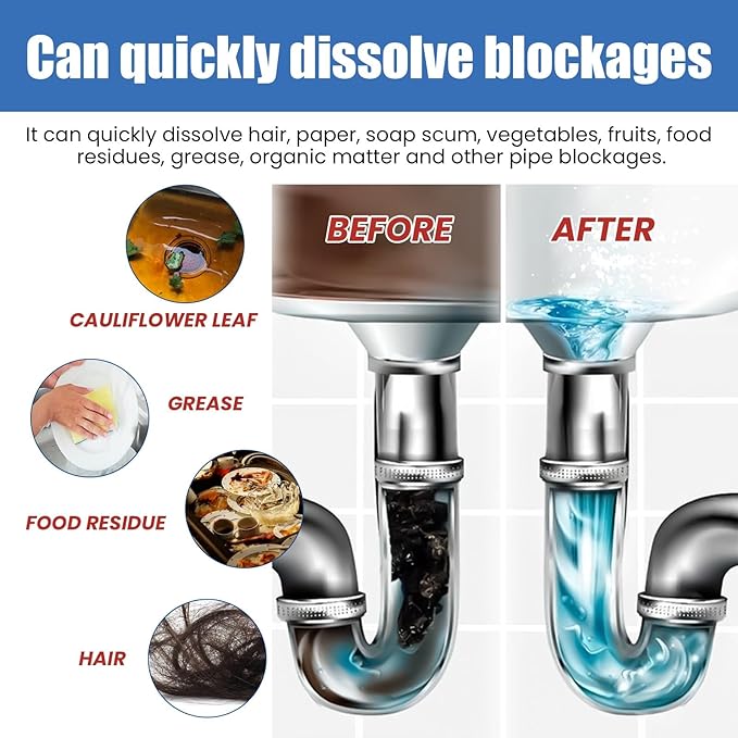 Drain Cleaner - Unclog Kitchen Sink, Bathroom Drain, Toilet, Hair & Grease Remover, Deodorizer, Safe for All Pipes(3PCS)