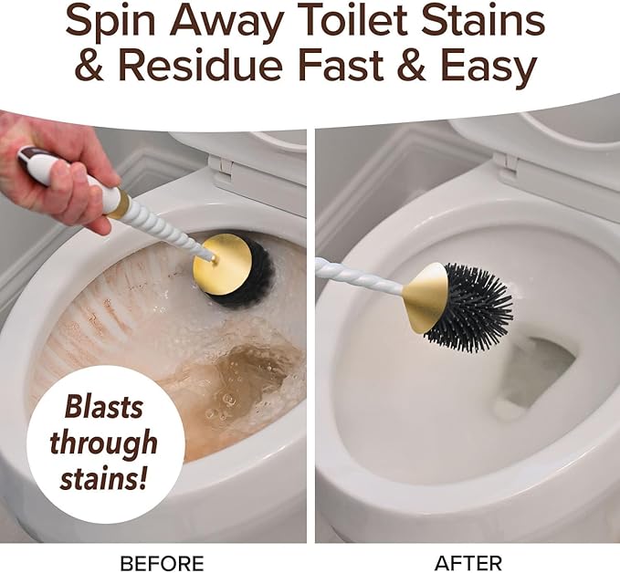 Horsepower Unicorn Gold Edition Electric Toilet Brush ?€? Extra-Long Run Time Motorized Power, 360?? Flexible Silicone Bristles, Rechargeable for Effortless Deep Cleaning