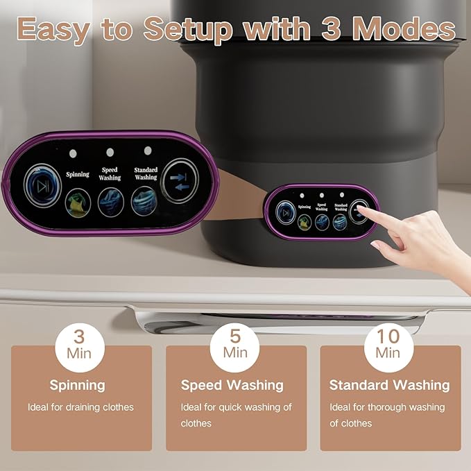 Portable Washing Machine, 15L Small Foldable Washer with 3 Cleaning Modes for Baby Clothes, Underwear, Small Items, Mini Collapsible Laundry for Travel Apartment Home Dorm Hotel Camping (Black)
