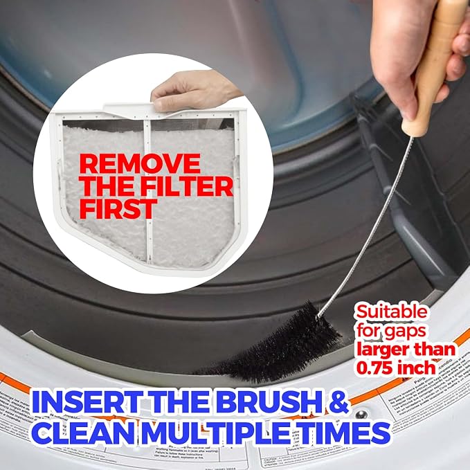 Holikme Dryer Vent Cleaner Kit - Flexible Lint Brush Remover Cleaning Tool | 27.5in flexible 304 steel shaft & nylon bristles, removes lint dust pet hair for vent, fridge coil & tight corners - Image 2