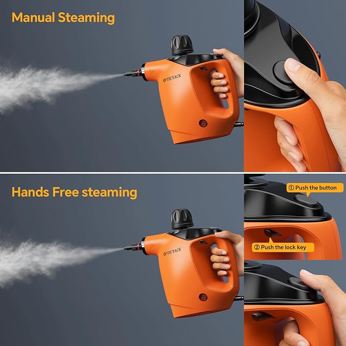 Handheld Steam Cleaner, Steam Cleaner with 16 PCS Accessory & Safety Lock, 500ML Capacity, Multi-Surface Deep Cleaning for Home, Car, Bathroom, Grout, Floor, Window (Orange)