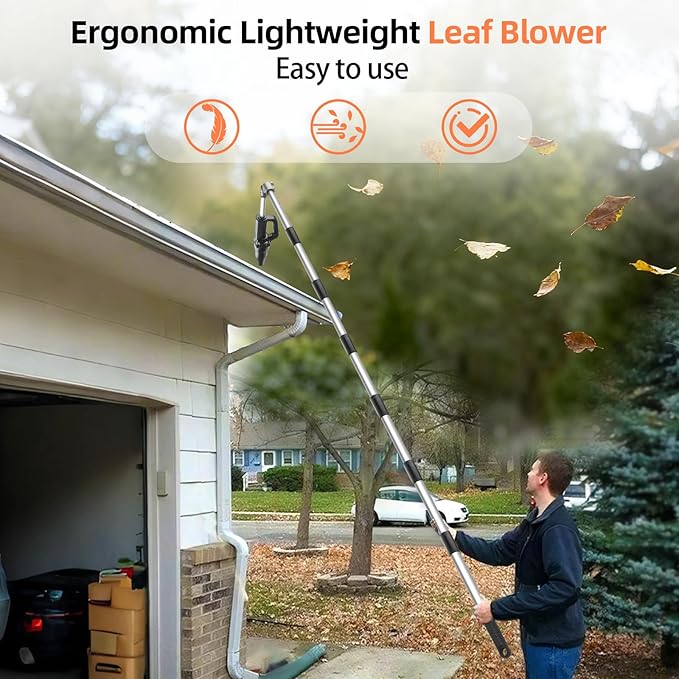 Roof Gutter Cleaning Tools from The Ground, 111" Small Leaf Blower Cordless, Rechargeable Gutter Blower Extension Attachment Kit for Gutters Cleaning, Lightweight Hand Blower Yard (Charger Included)