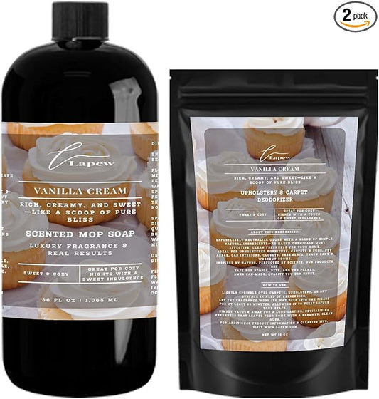 Lapew Stress Relief Scented Cleaning Bundle | Carpet Deodorizer Powder (16 oz) & Mop Soap Concentrate (36 oz) | Pet-Friendly Odor Eliminator