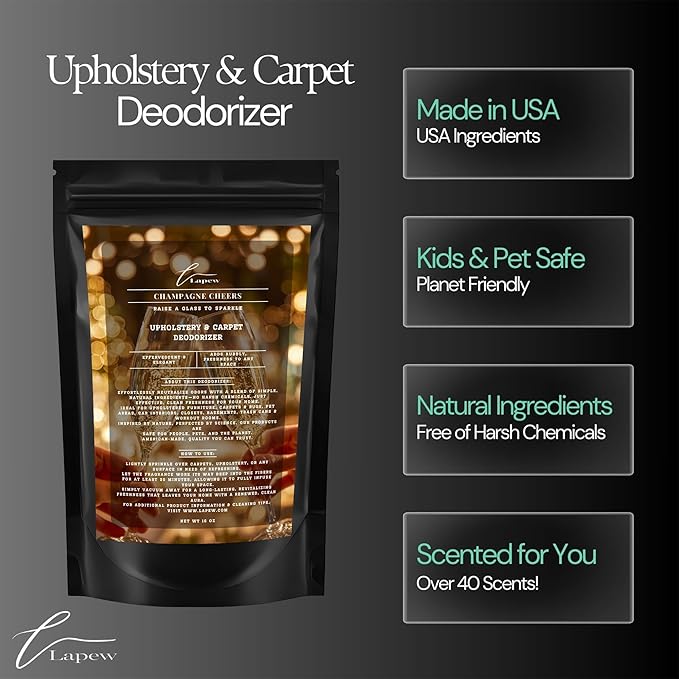 Lapew Champagne Cheers Scented Cleaning Bundle | Carpet Deodorizer Powder (16 oz) & Mop Soap Concentrate (36 oz) | Pet-Friendly Odor Eliminator