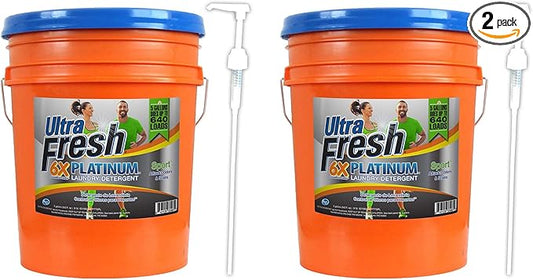Ultra Fresh Platinum Sport 5 Gallon 6x Laundry Detergent Suitable for All Machine Type and Up to 640 Laundry Loads with Pump (2 Pack)