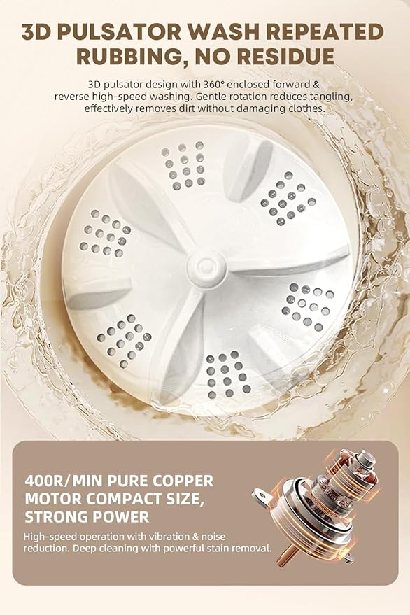 Portable Mini Washing Machine, 4L Mini Washing Machine, AC Powered Compact Washer for Underwear, Baby & Pet Clothes, Countertop Laundry Machine for Singles, Apartments, RV
