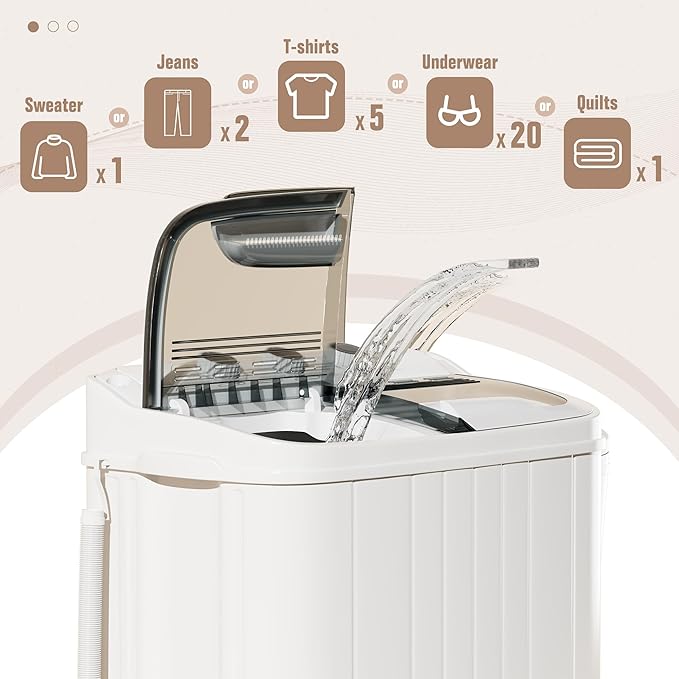 Greenvelly Portable Washing Machine, 16 Lbs Compact Mini Washer and Dryer Combo, Semi-automatic Twin Tub Laundry Washine with Drain Pump for Dorms, Apartments, RVs (Grey)